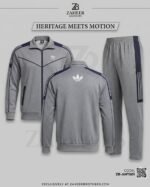 Adidas Classic Retro Tracksuit (Heather Grey & Navy) - Image 4